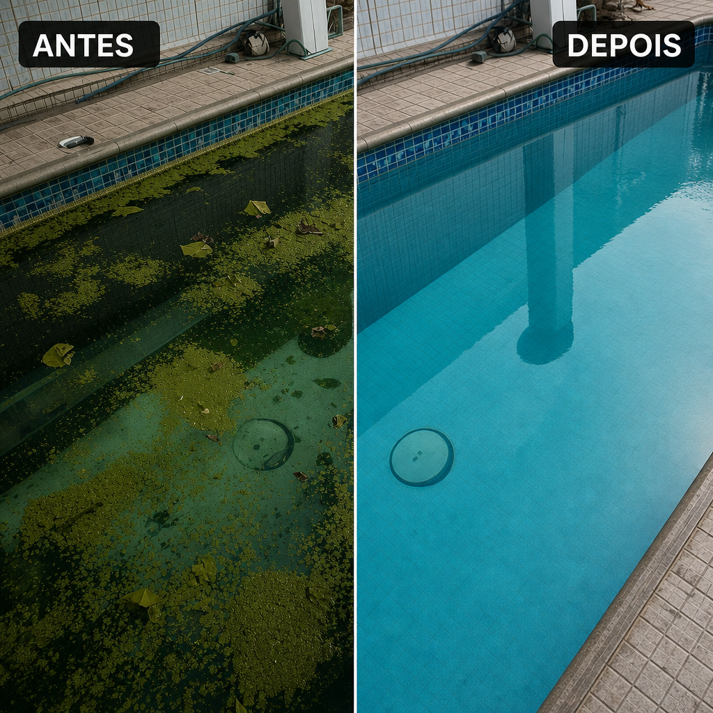 antes depois limpeza piscina sp
